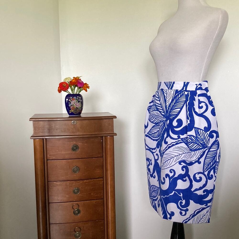 Attention Blue & White Pencil Skirt, Size 10